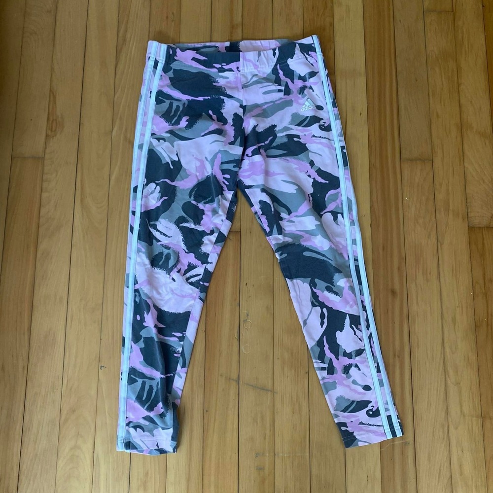 Adidas Girls Camo Leggings Pink Black Grey Activewear Pants Size M 12-14